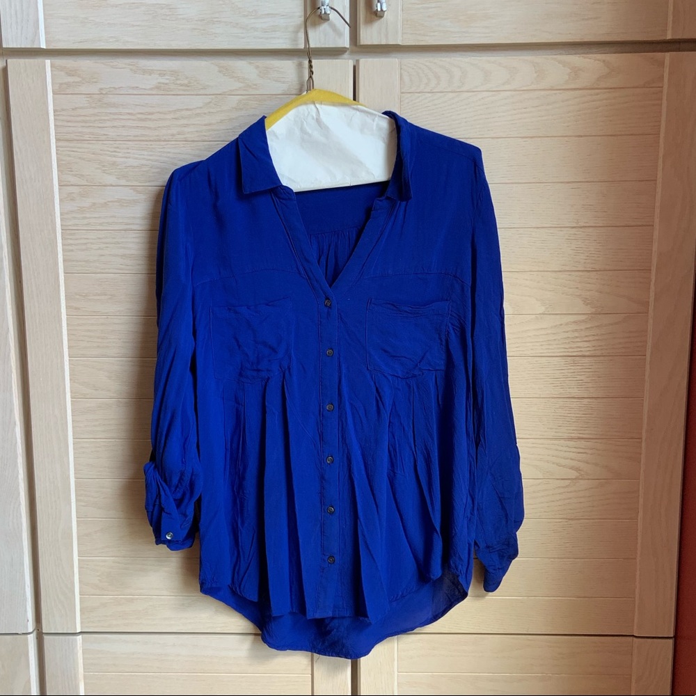 Anthropologie Maeve Blue Button Down Blouse